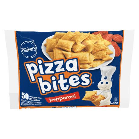 Un sac de Pillsbury Pizza Bites au pepperoni, devant du produit.
