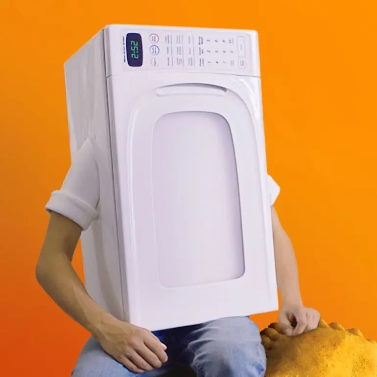 Mike the microwave sitting on a pizza pop