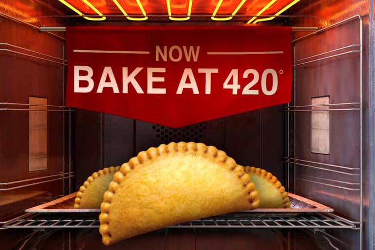 Bake at 420, Pizza Pops in the oven
